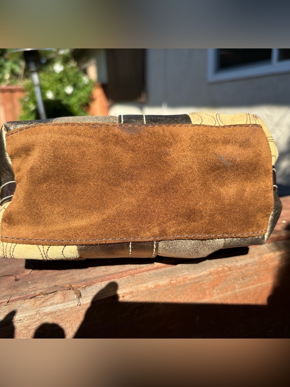 Coach Patchwork Shoulder Bag Y2K Gold Brown Suede Leather Signature Mini - Picture 7 of 9